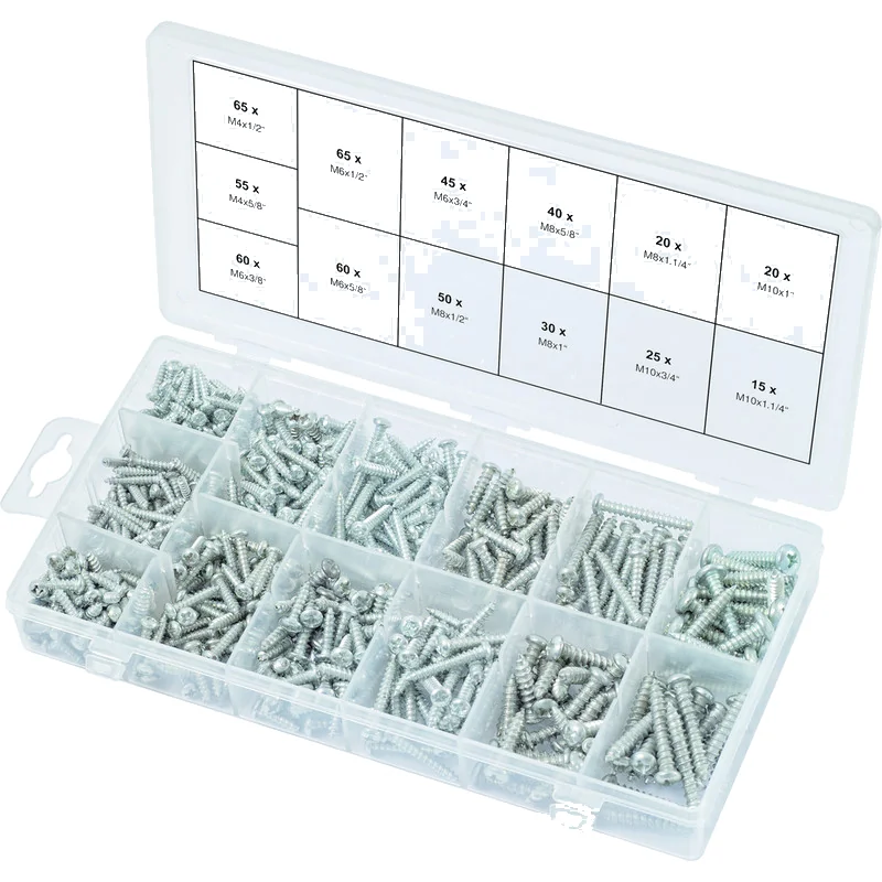 KS Tools - 9700420 - Kugelkopf-Parker-Schrauben-Sortiment, M4x1/2 Zoll-M10x1.1/4 Zoll, 550 Stk