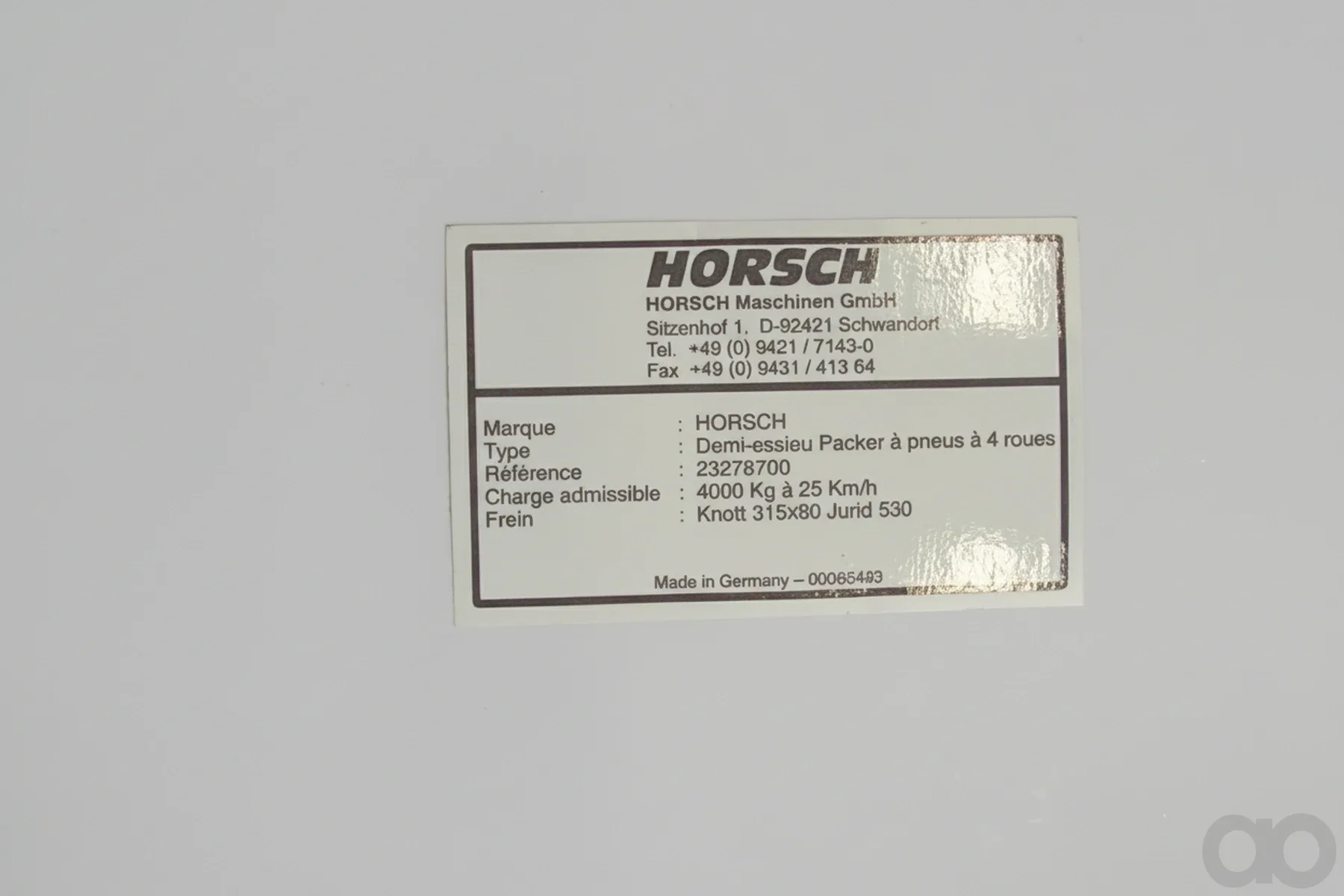 Horsch - 00385493 - Typenschild 23278700 Trommelbremse