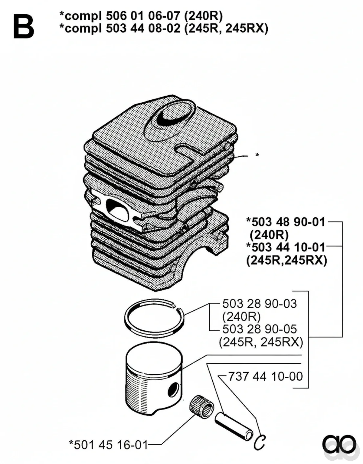 Husqvarna - 503440802 - Zylinderbaugruppe (245R, 245RX)