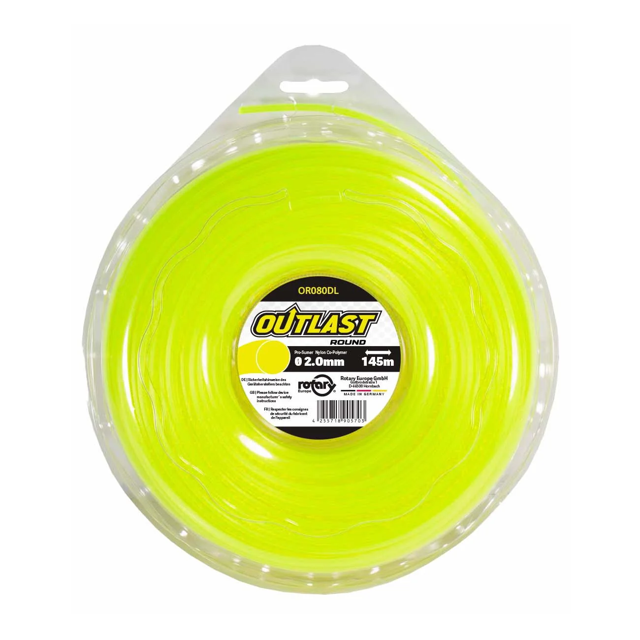 Rotary - 080DL12 - Gelbe runde Mähfaden .080 Zoll/2,0 mm 145 m Outlast