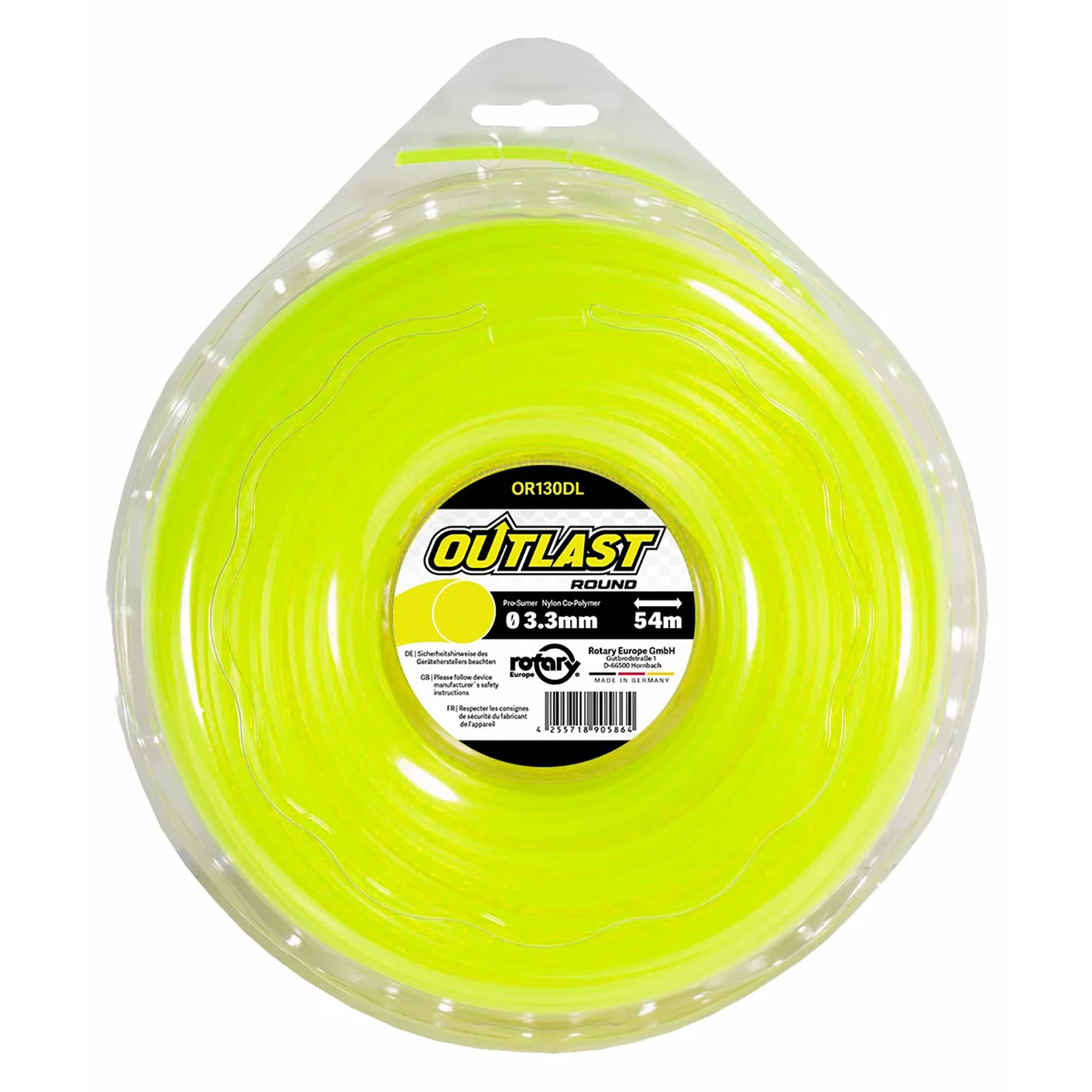 Rotary - 130DL12 - Gelbe runde Mähfaden .130 Zoll/3,3 mm 54 m Outlast