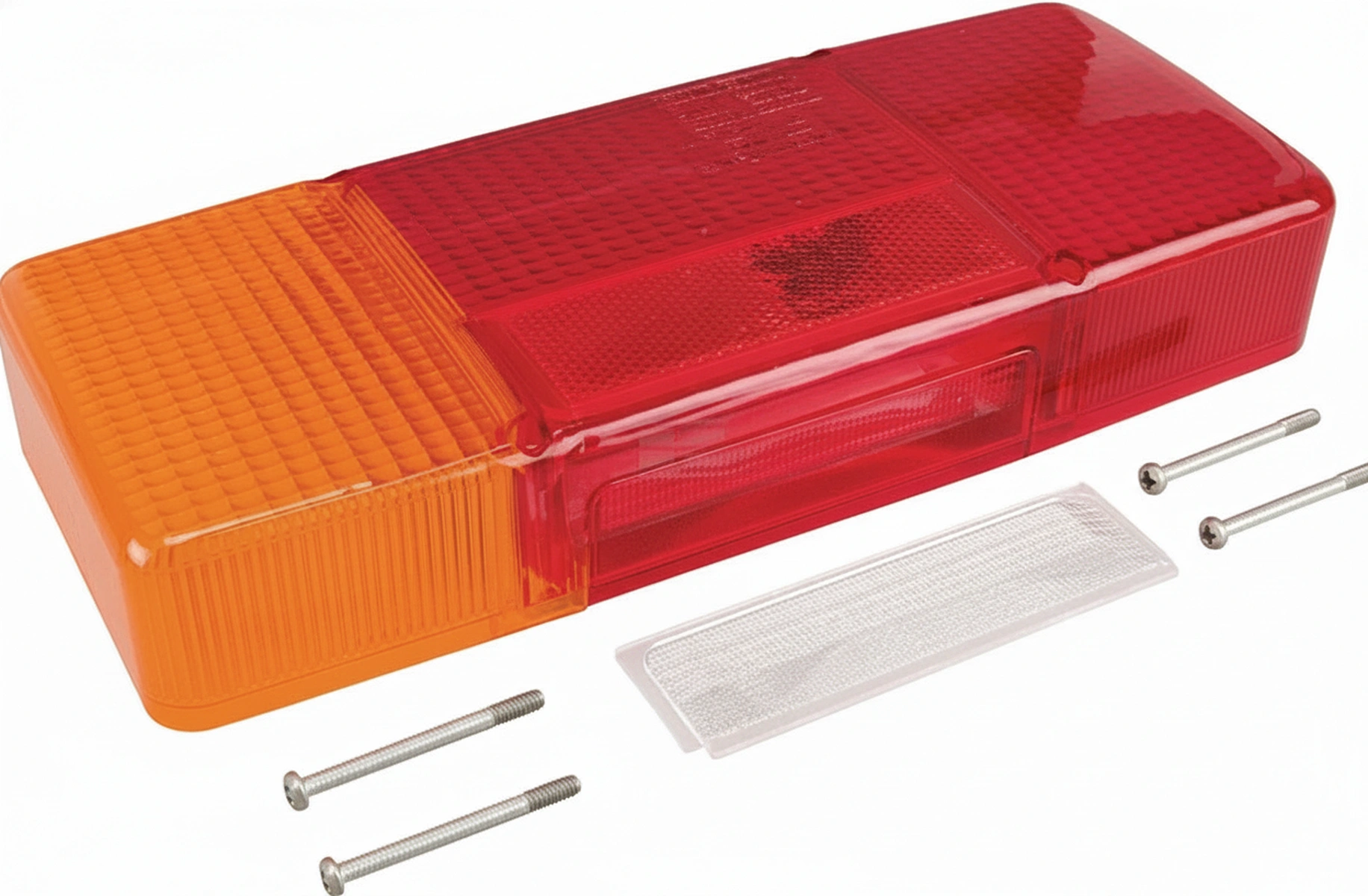 Kramp - 02256300 - Leuchtenglas, rot/transparent/bernstein, rechteckig hinten/Stangen Cobo