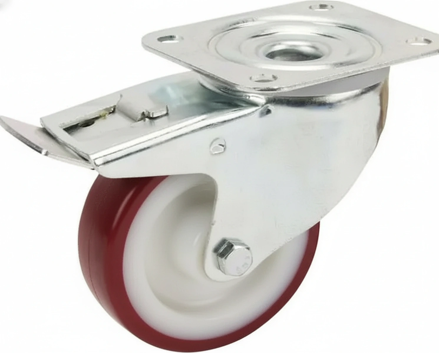 Kramp - 3477UAR100P62 - Lenkrolle, Polyurethanlaufrad: Diameter 100x32mm, mit Bremse, Plattenbefestigung: 105x85mm Belastung: 150kg, Tente