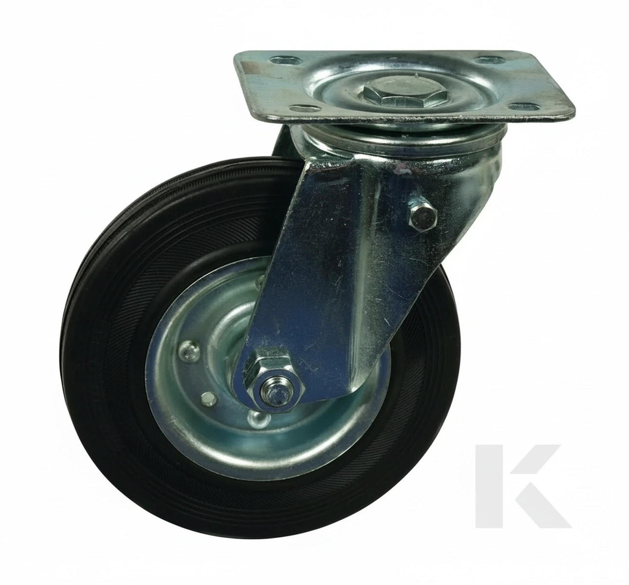 Kramp - WH600100 - Lenkrollenrad, Gummirade: Diameter 100x30mm, Mit Bremse, Plattenbefestigung: 100x80mm Belastung: 90kg, Ro-Carr