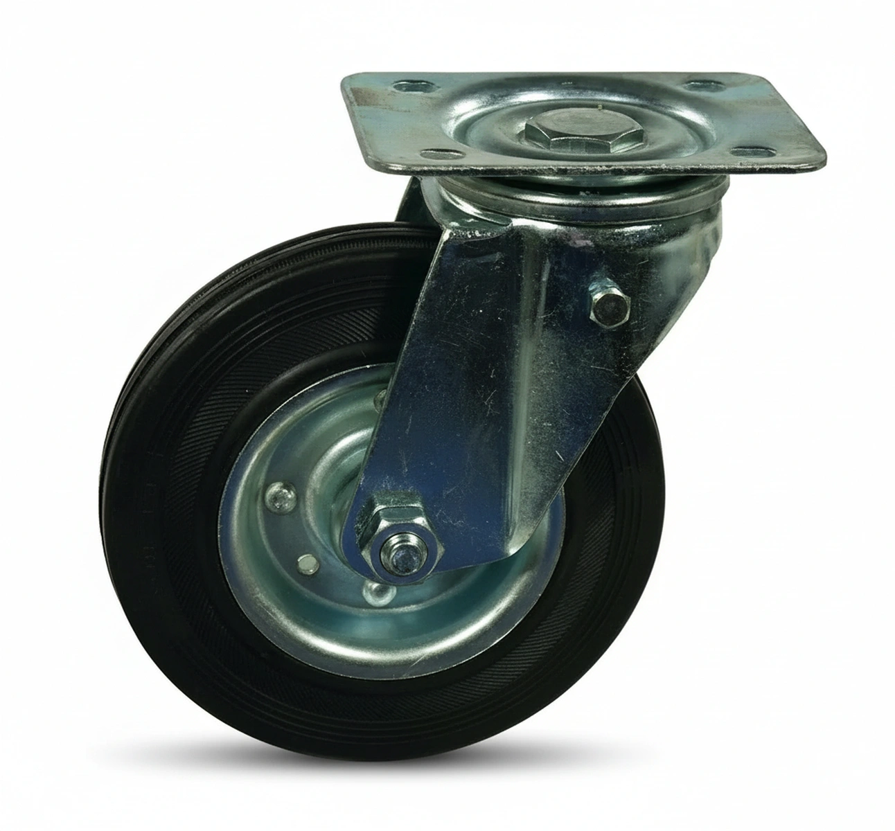 Kramp - WH600140 - Lenkrollenrad, Gummirade: Diameter 140x37.5mm, Mit Bremse, Plattenbefestigung: 115x85mm Belastung: 140kg, Ro-Carr