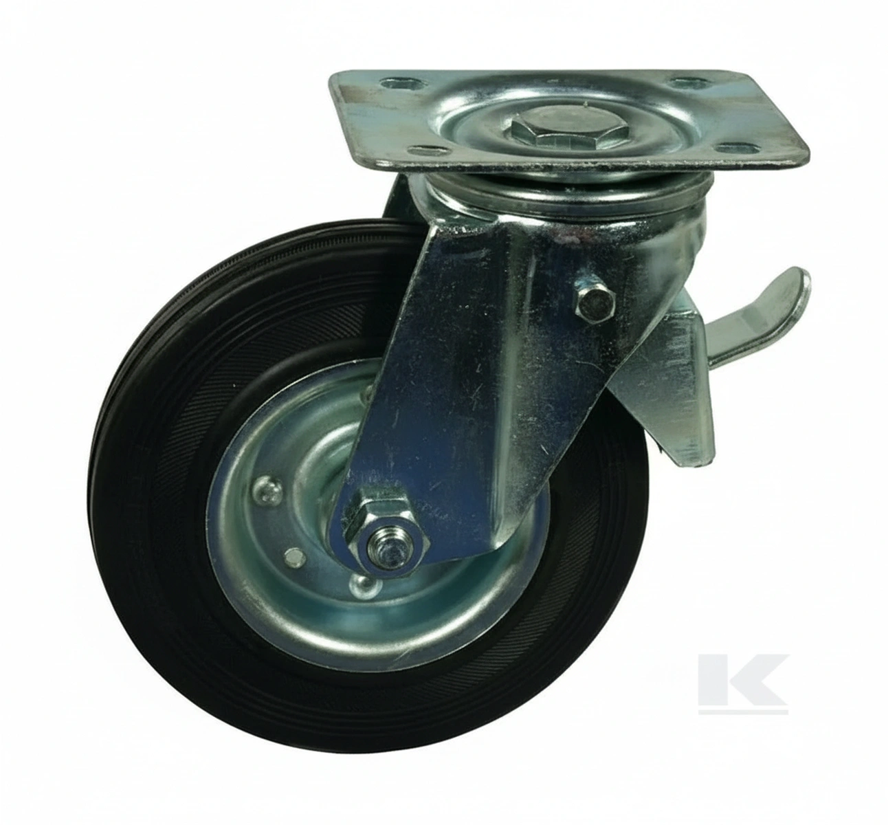 Kramp - WH600160 - Rollenrad Schwenkbar, Gummilaufrad: Diameter 160x40mm, Mit Bremse, Plattenbefestigung: 135x110mm Belastung: 180kg, Ro-Carr