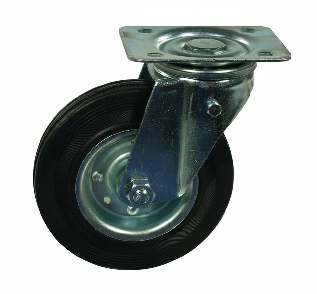 Kramp - WH600180 - Rollenrad Schwenkbar, Gummilaufrad: Diameter 180x50mm, Mit Bremse, Plattenbefestigung: 135x110mm Belastung: 220kg, Ro-Carr