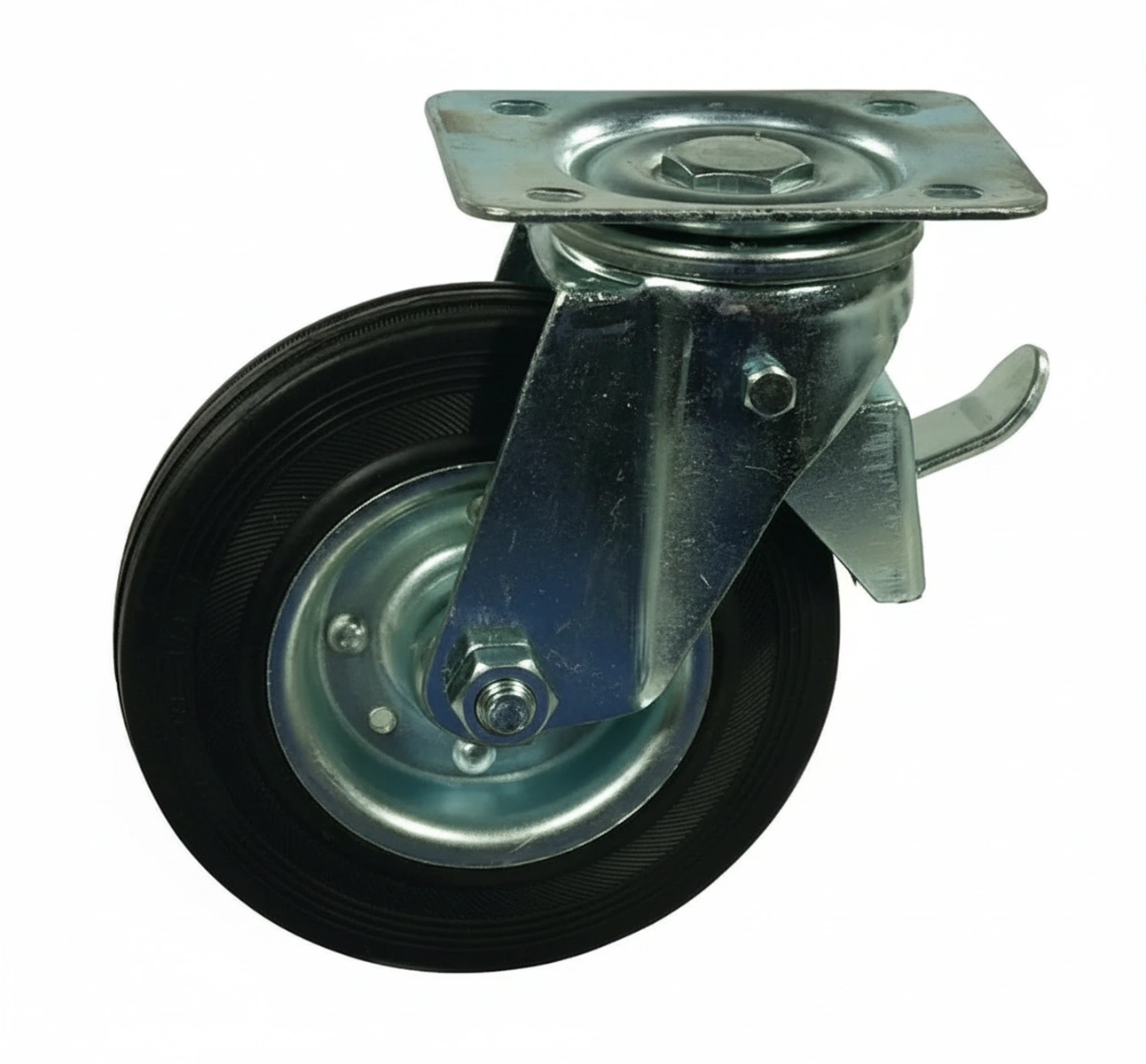 Kramp - WH600200 - Rollenrad Schwenkbar, Gummilaufrad: Diameter 200x50mm, Mit Bremse, Plattenbefestigung: 135x110mm Belastung: 250kg, Ro-Carr