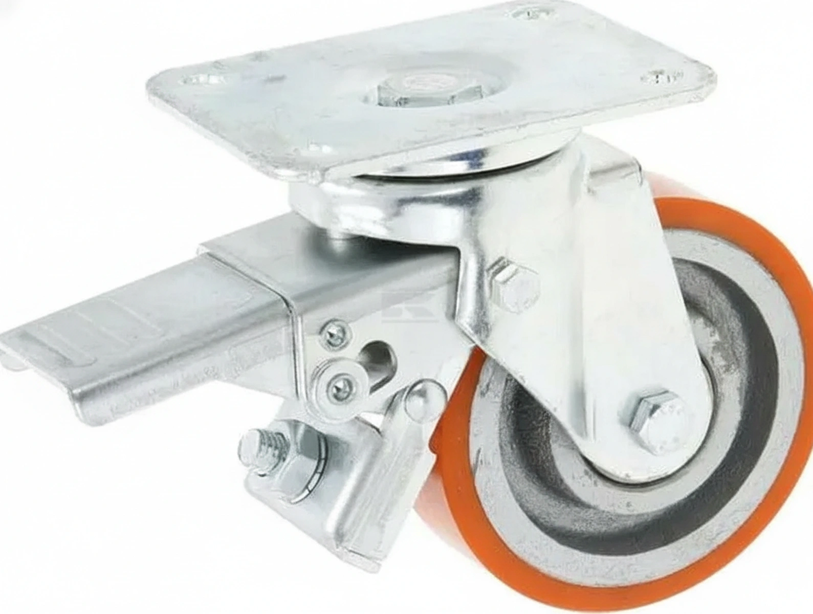Kramp - WH700P100 - Lenkrolle, Polyurethanrad: Diameter 100x30mm, Mit Bremse, Plattenbefestigung: 105x85mm Belastung: 200kg, Ro-Carr