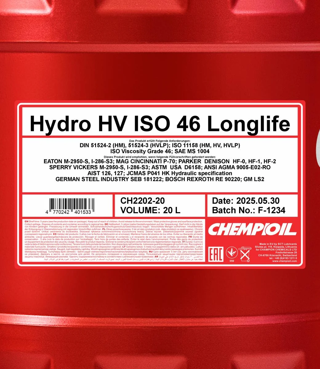 CHEMPIOIL - CH220220 - Hydro HV ISO 46 LONGLIFE 20L