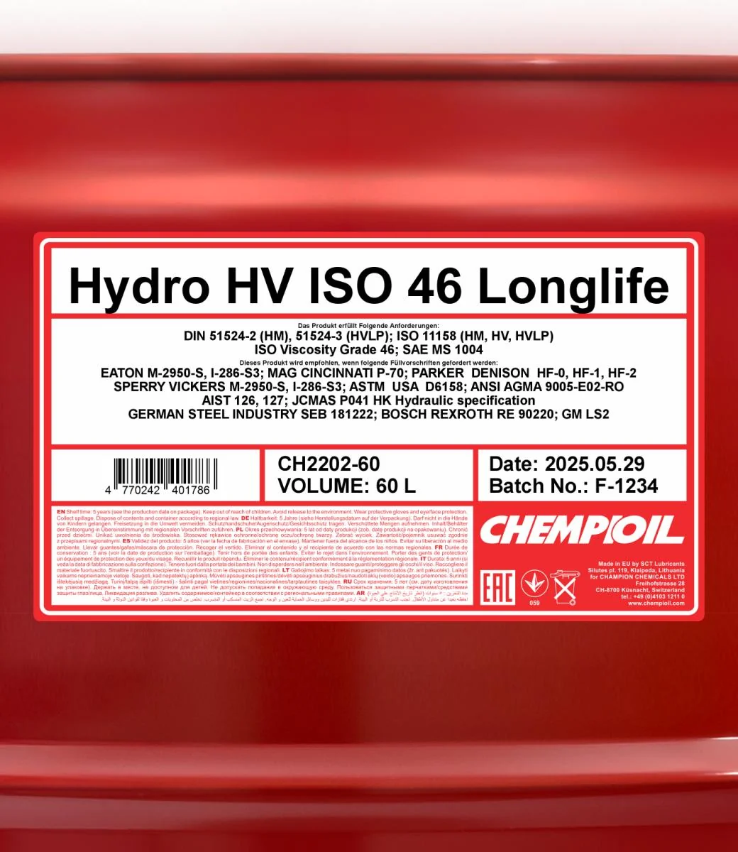 CHEMPIOIL - CH220260 - Hydro HV ISO 46 LONGLIFE 60L