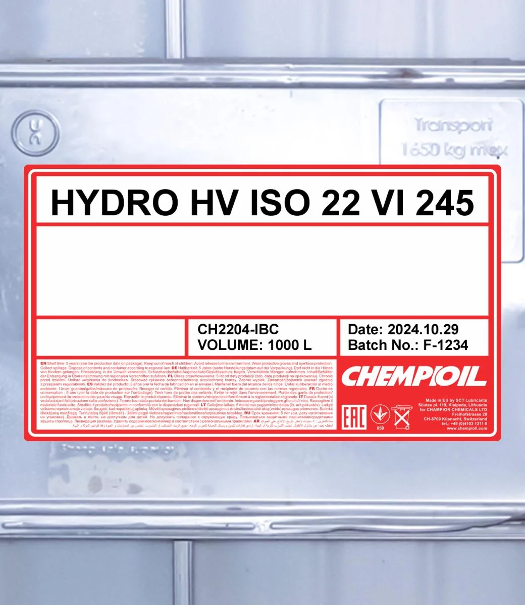 CHEMPIOIL - CH2204IBC - Hydro HV ISO 22 VI 245 1000L