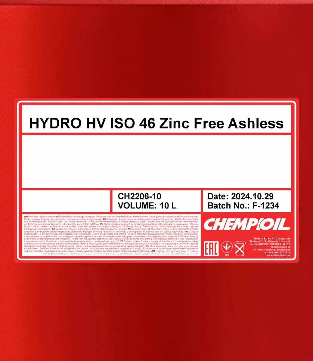 CHEMPIOIL - CH220610 - Hydro HV ISO 46 Zinkfrei 10L