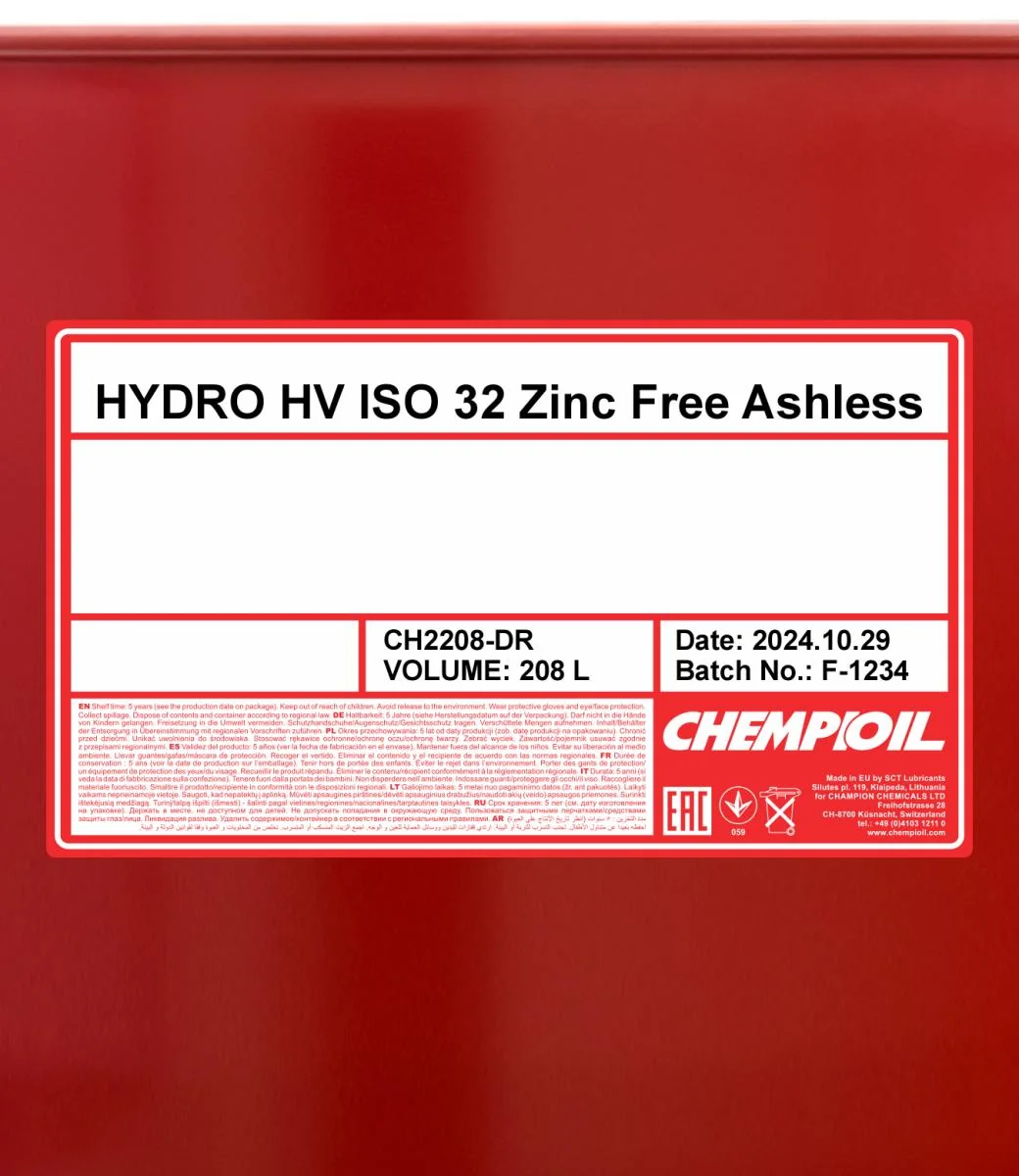 CHEMPIOIL - CH2208DR - Hydro HV ISO 32 Zinkfrei 208L