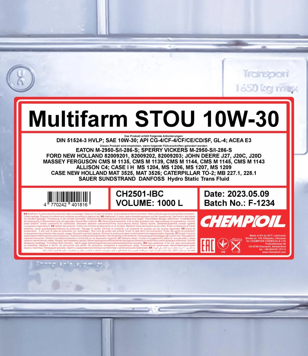CHEMPIOIL - CH2501IBC - Multifarm STOU 10W-30 1000L