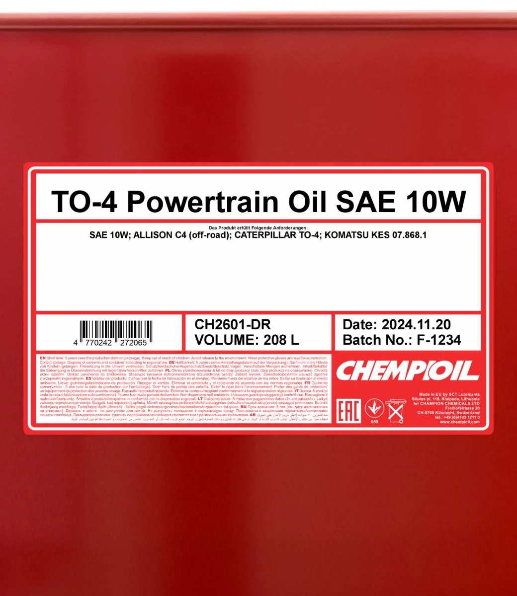 CHEMPIOIL - CH2601DR - TO-4 Getriebeoel SAE 10W 208L