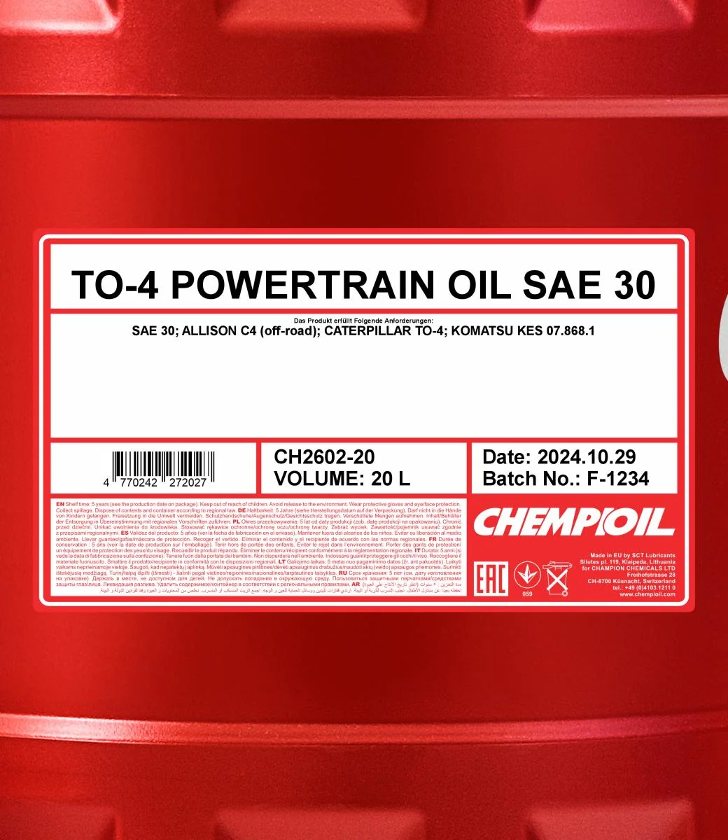 CHEMPIOIL - CH260220 - TO-4 Getriebeoel SAE 30 20L