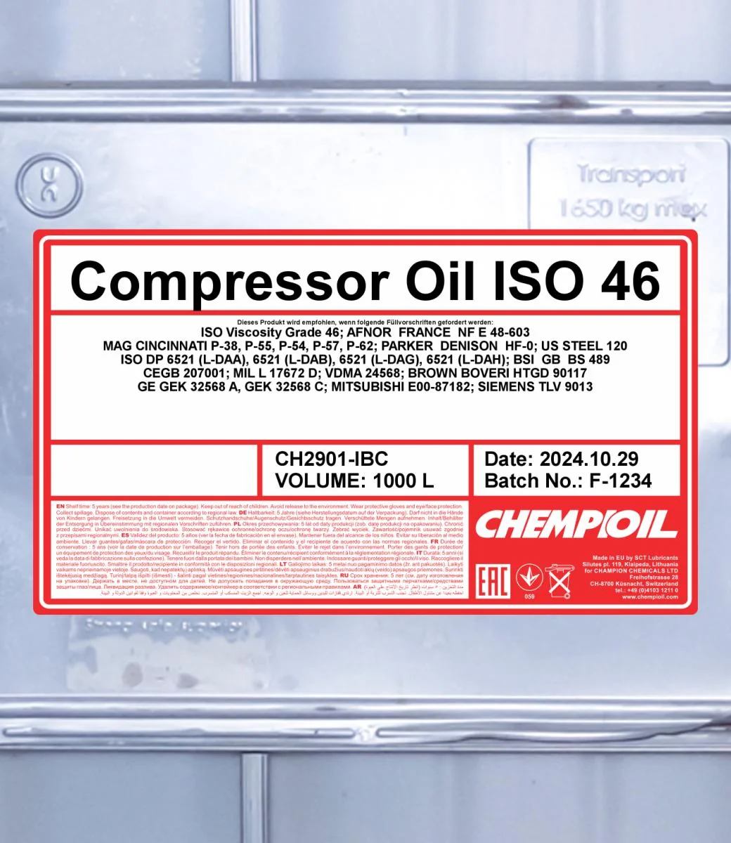 CHEMPIOIL - CH2901IBC - Kompressoroel ISO 46 1000L