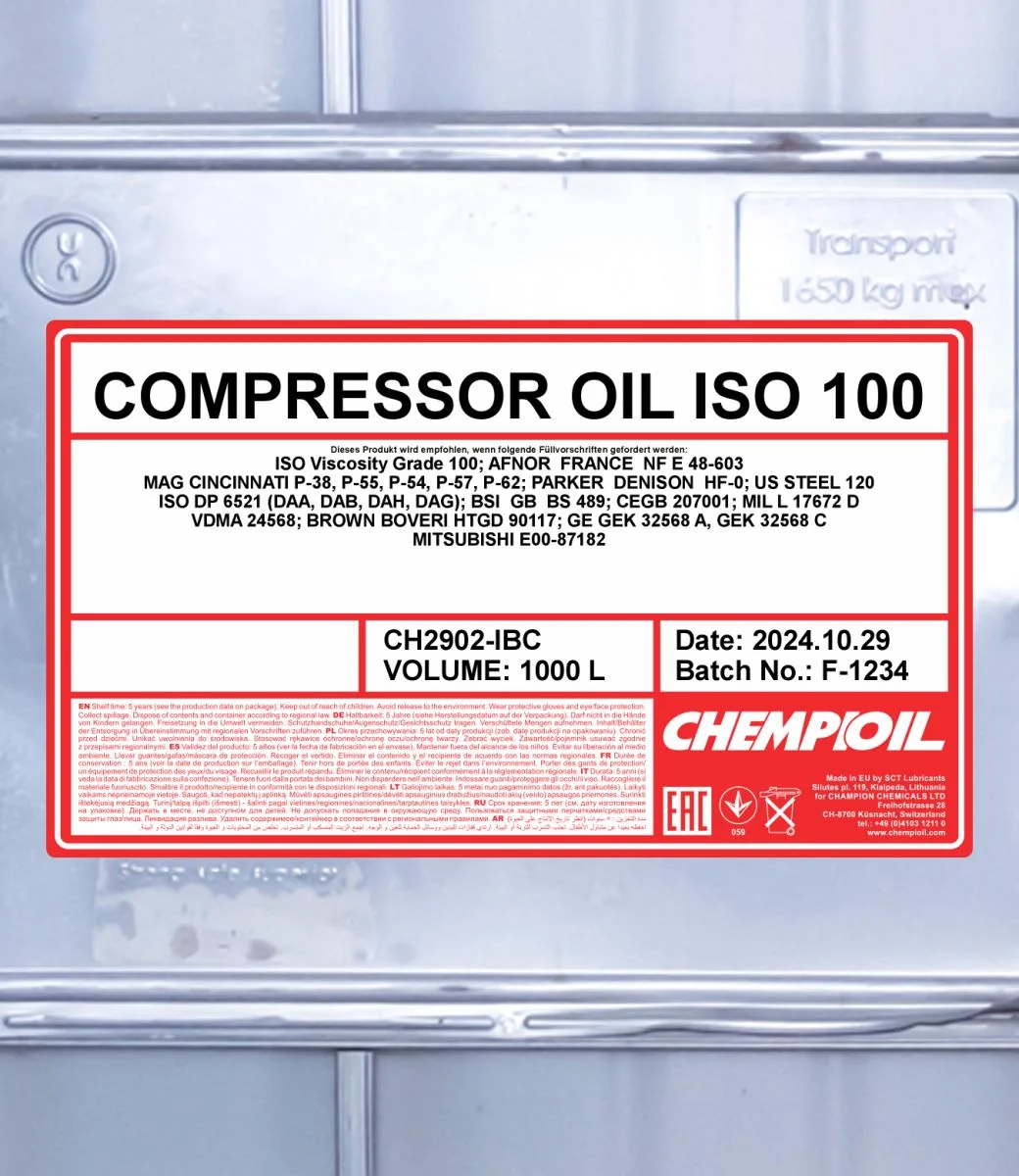 CHEMPIOIL - CH2902IBC - Kompressoroel ISO 100 1000L