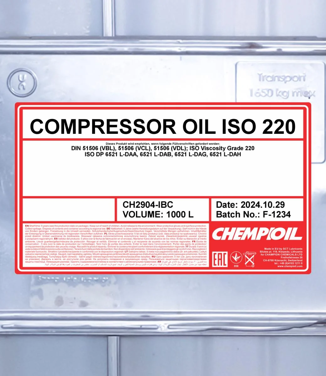 CHEMPIOIL - CH2904IBC - Kompressoroel ISO 220 1000L