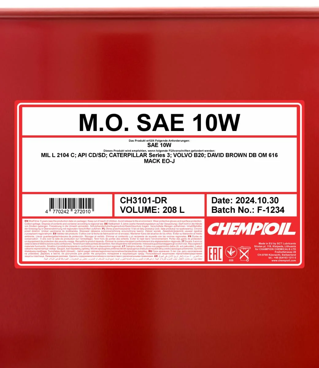 CHEMPIOIL - CH3101DR - M.O. SAE 10W 208L
