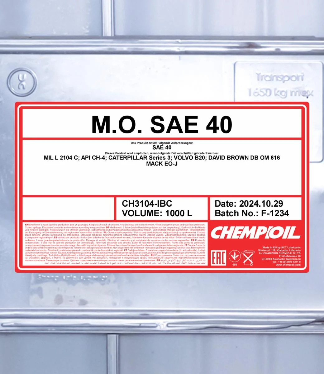 CHEMPIOIL - CH3104IBC - M.O. SAE 40 1000L
