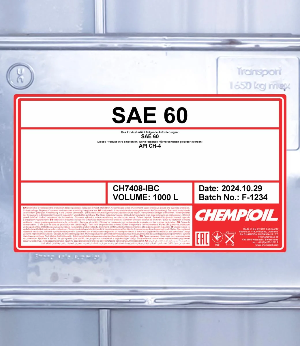 CHEMPIOIL - CH7408IBC - SAE 60 1000L