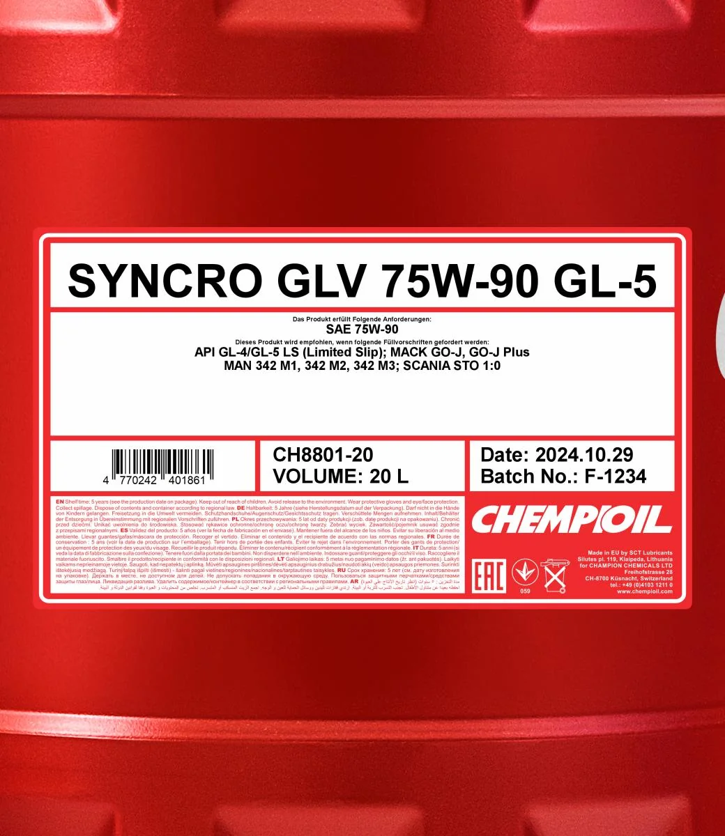 CHEMPIOIL - CH880120 - Syncro GLV 75W-90 GL-4/GL-5 LS 20L