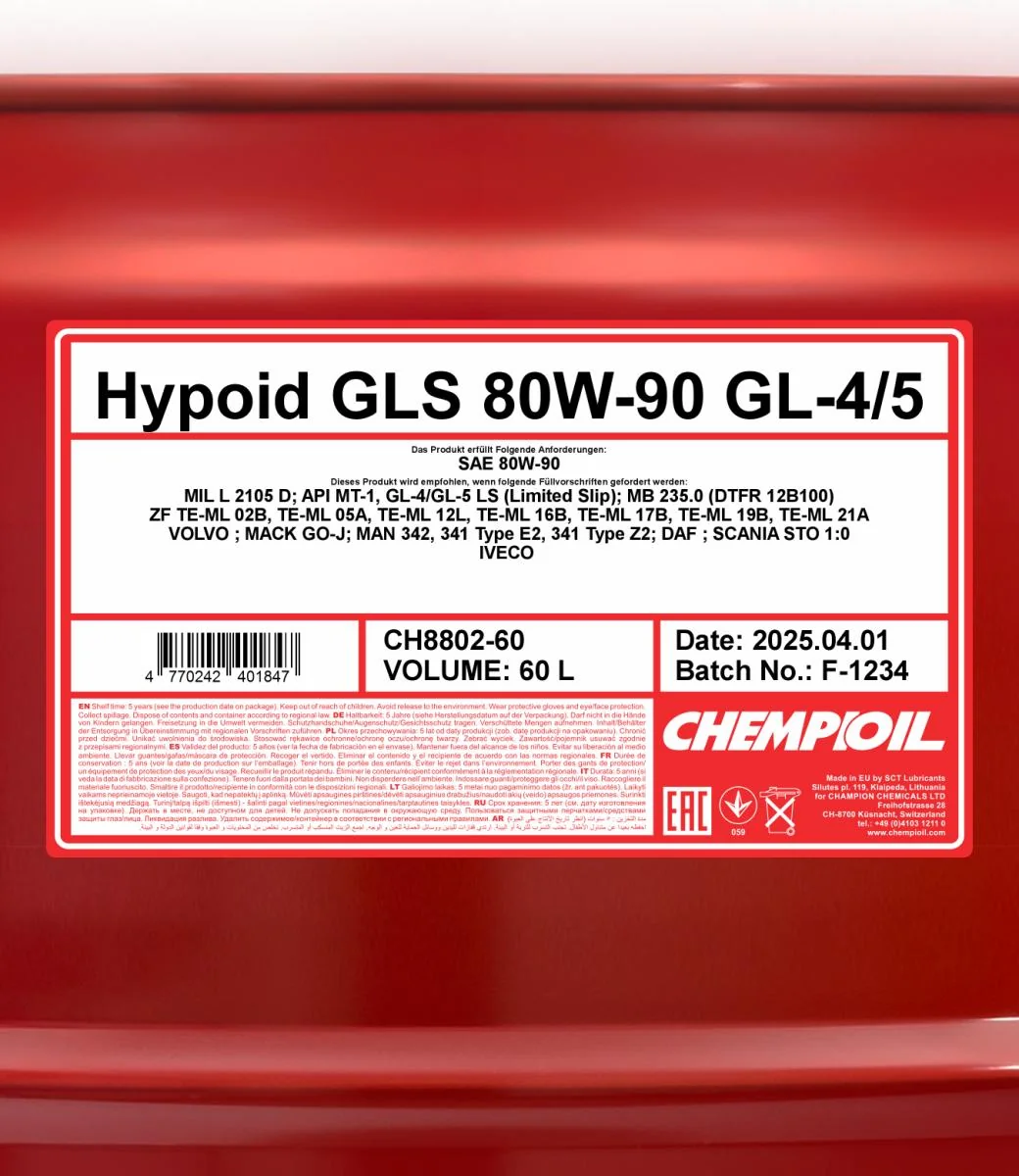 CHEMPIOIL - CH880260 - Hypoid GLS 80W-90 GL-4/5 60L