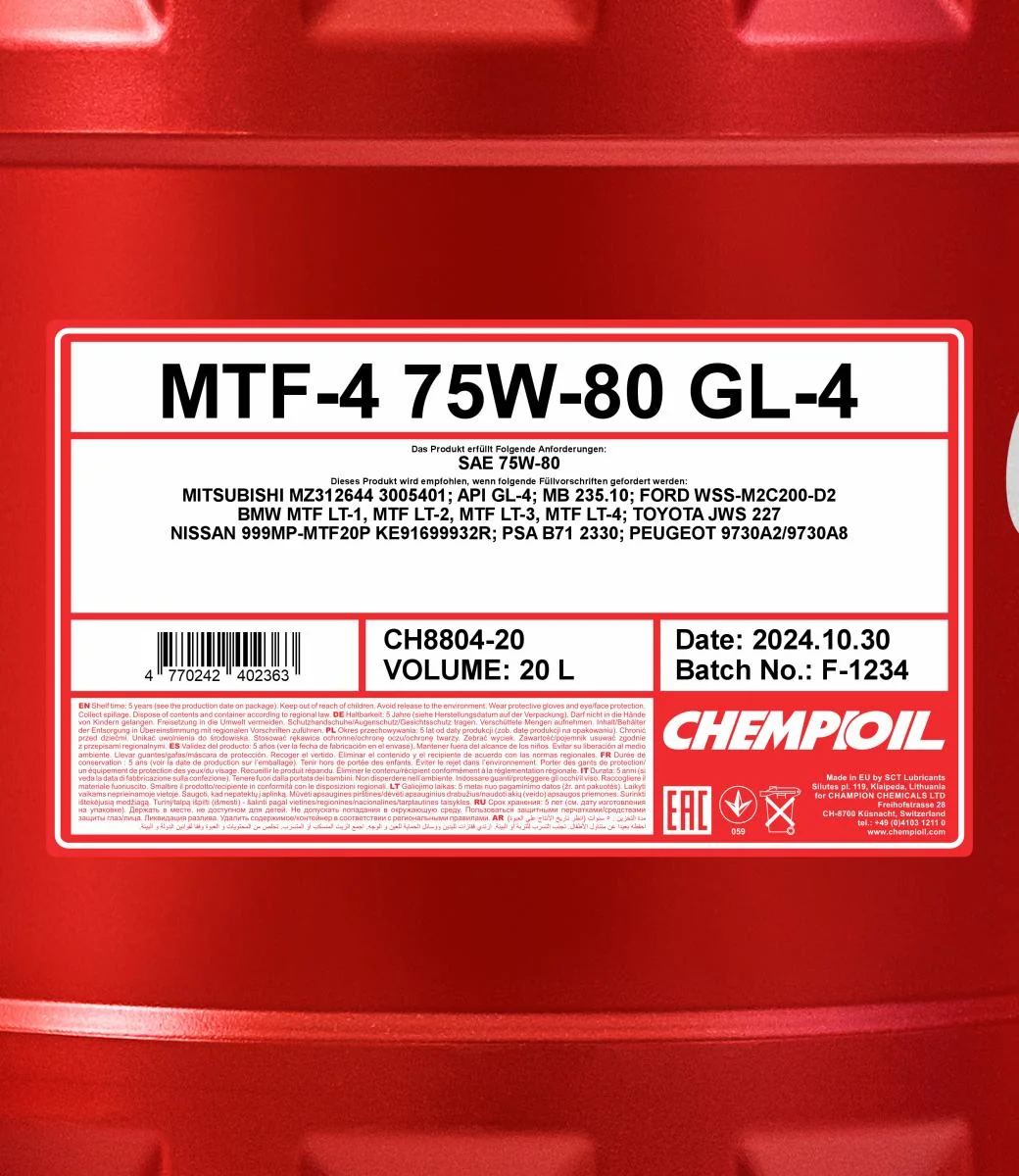 CHEMPIOIL - CH880420 - MTF-4 75W-80 GL-4 20L