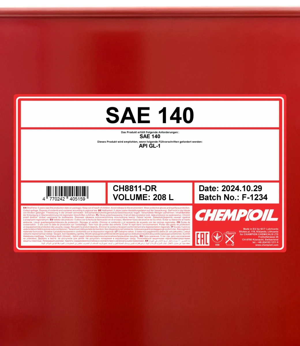 CHEMPIOIL - CH8811DR - 8811 SAE 140 GL-1 208L
