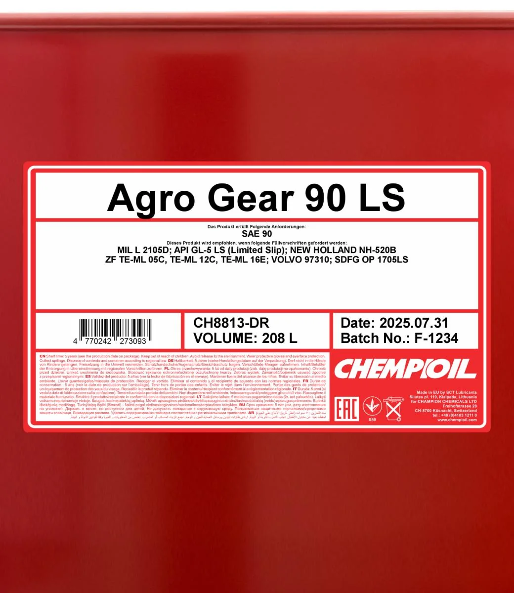 CHEMPIOIL - CH8813DR - Agro Getriebeoel 90 LS 208L