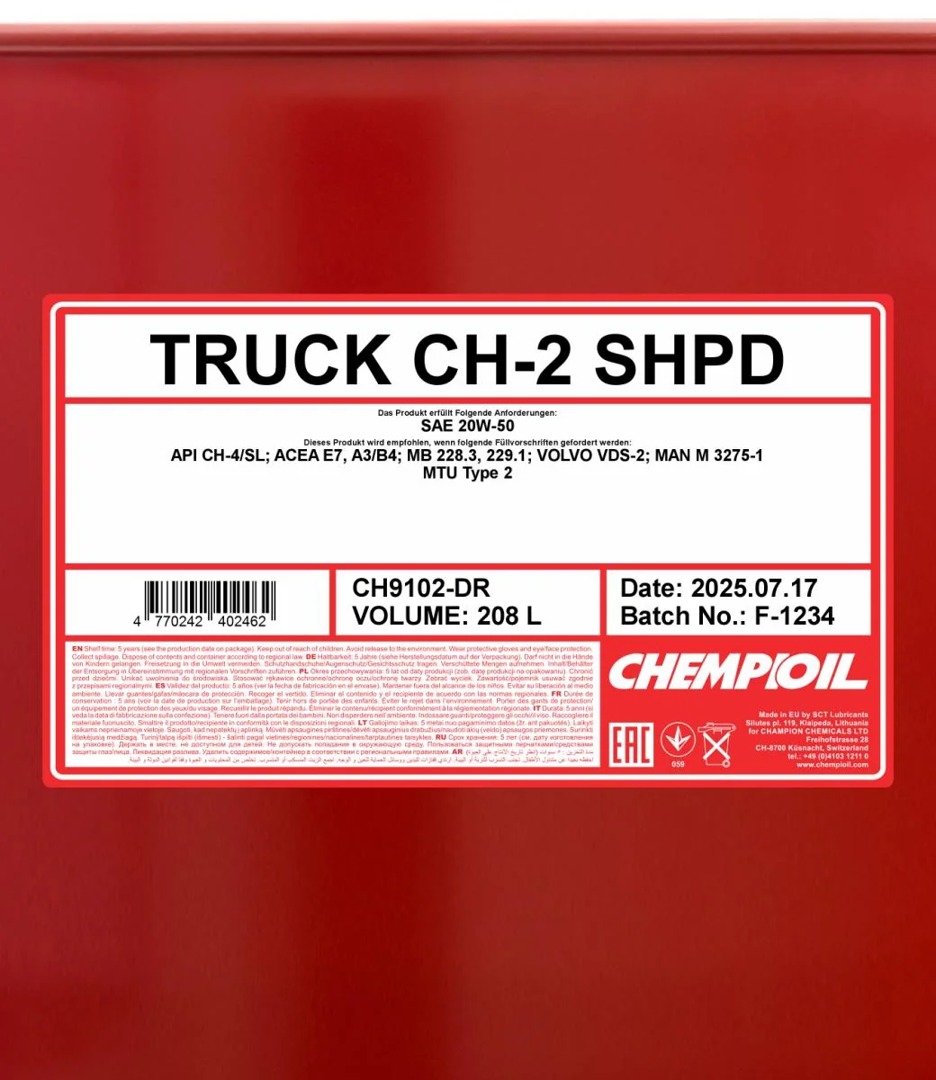 CHEMPIOIL - CH9102DR - CH-2 Truck SHPD 20W-50 208L