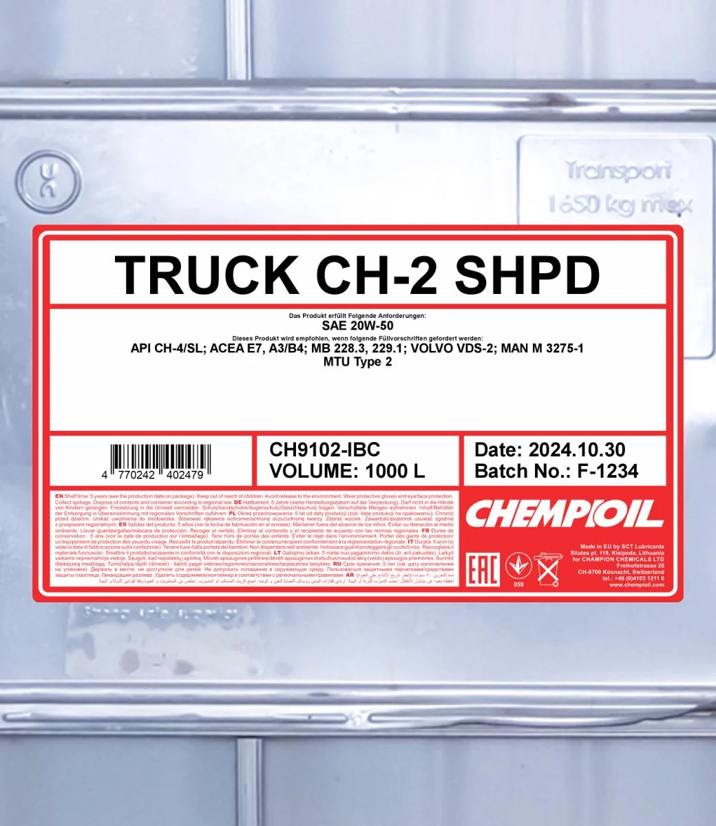 CHEMPIOIL - CH9102IBC - CH-2 Truck SHPD 20W-50 1000L