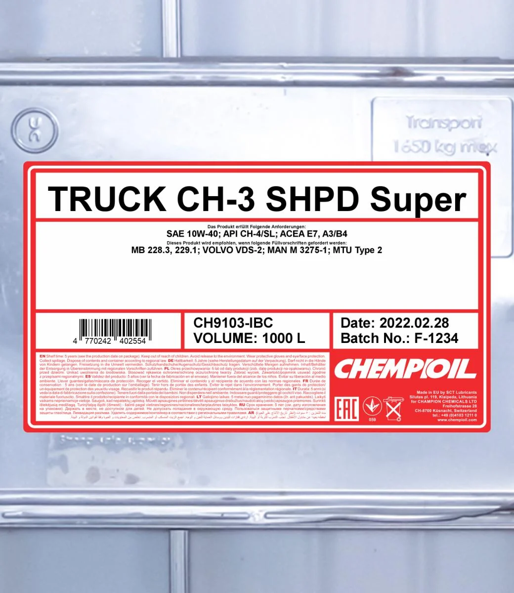 CHEMPIOIL - CH9103IBC - CH-3 LKW Super SHPD 10W-40 1000L