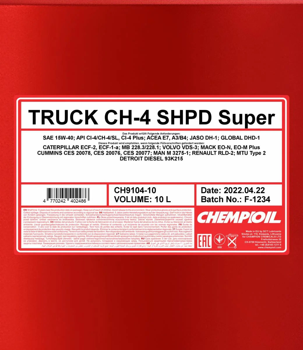 CHEMPIOIL - CH910410 - CH-4 LKW Super SHPD 15W-40 10L