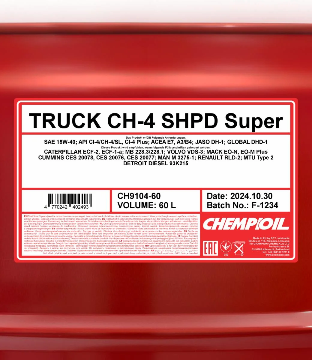 CHEMPIOIL - CH910460 - CH-4 LKW Super SHPD 15W-40 60L
