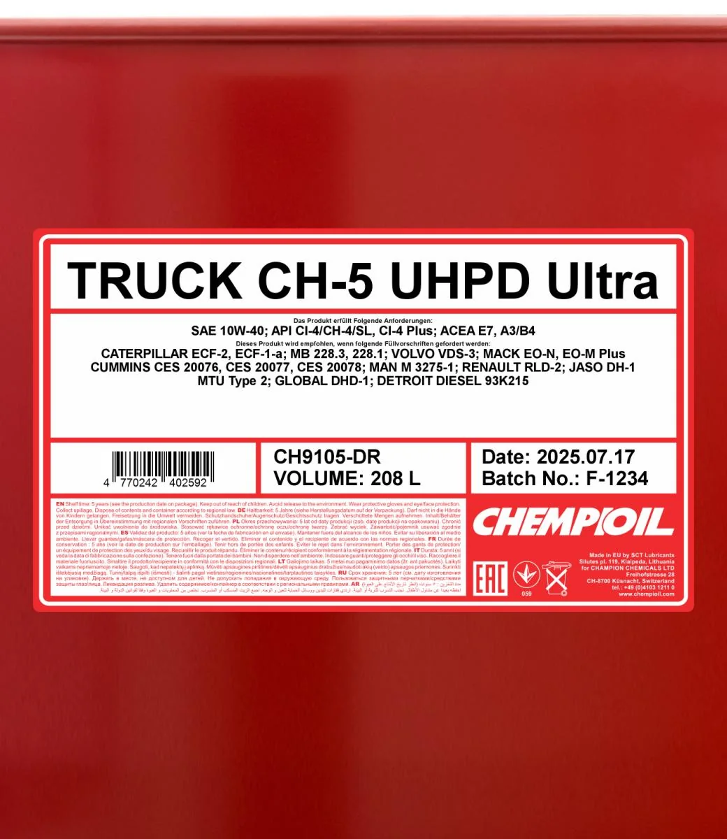 CHEMPIOIL - CH9105DR - CH-5 LKW Ultra UHPD 10W-40 208L
