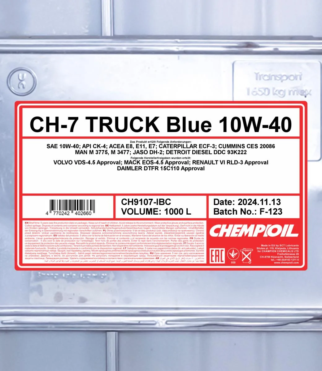 CHEMPIOIL - CH9107IBC - CH-7 LKW Blue 10W-40 1000L