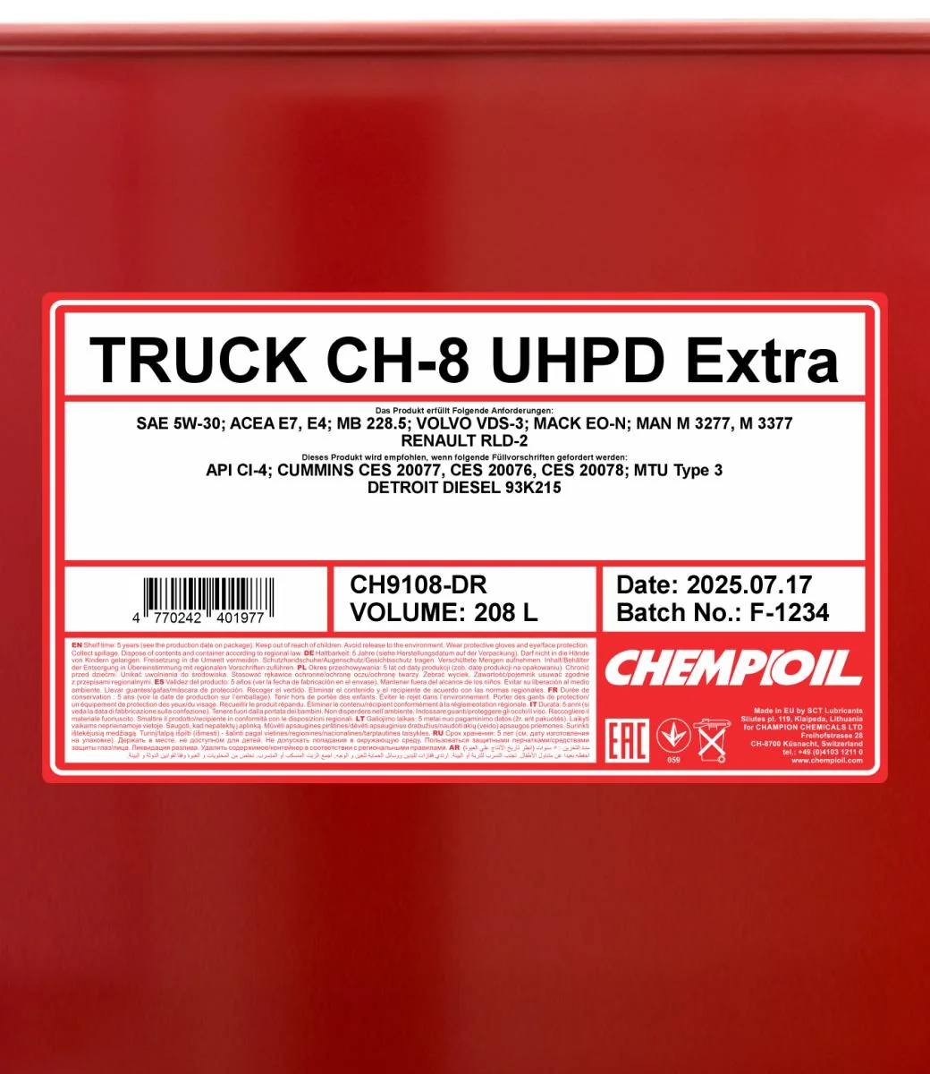 CHEMPIOIL - CH9108DR - CH-8 LKW Extra 5W-40 208L