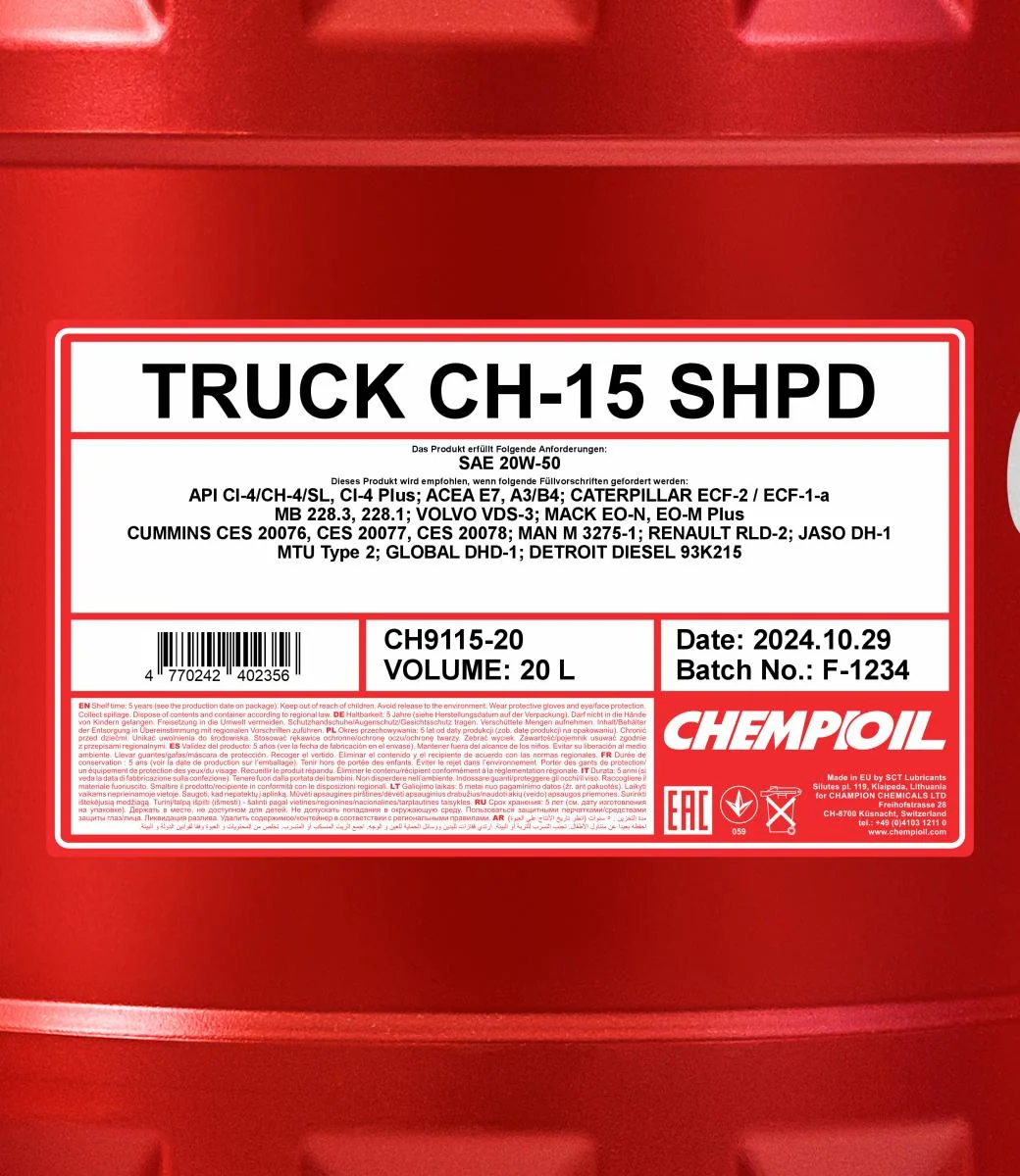 CHEMPIOIL - CH911520 - CH-15 LKW SHPD 20W-50 20L