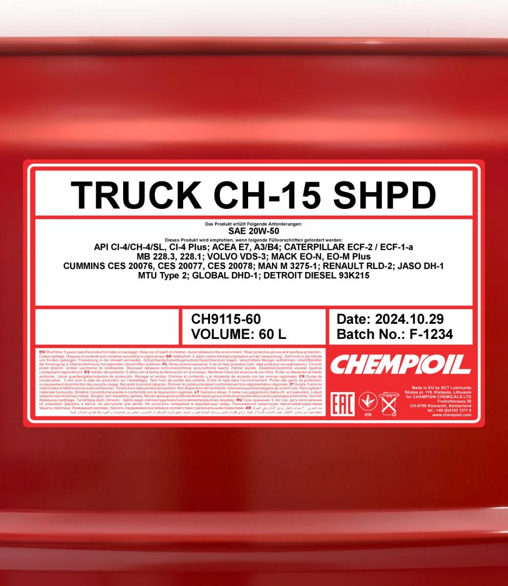 CHEMPIOIL - CH911560 - CH-15 LKW SHPD 20W-50 60L