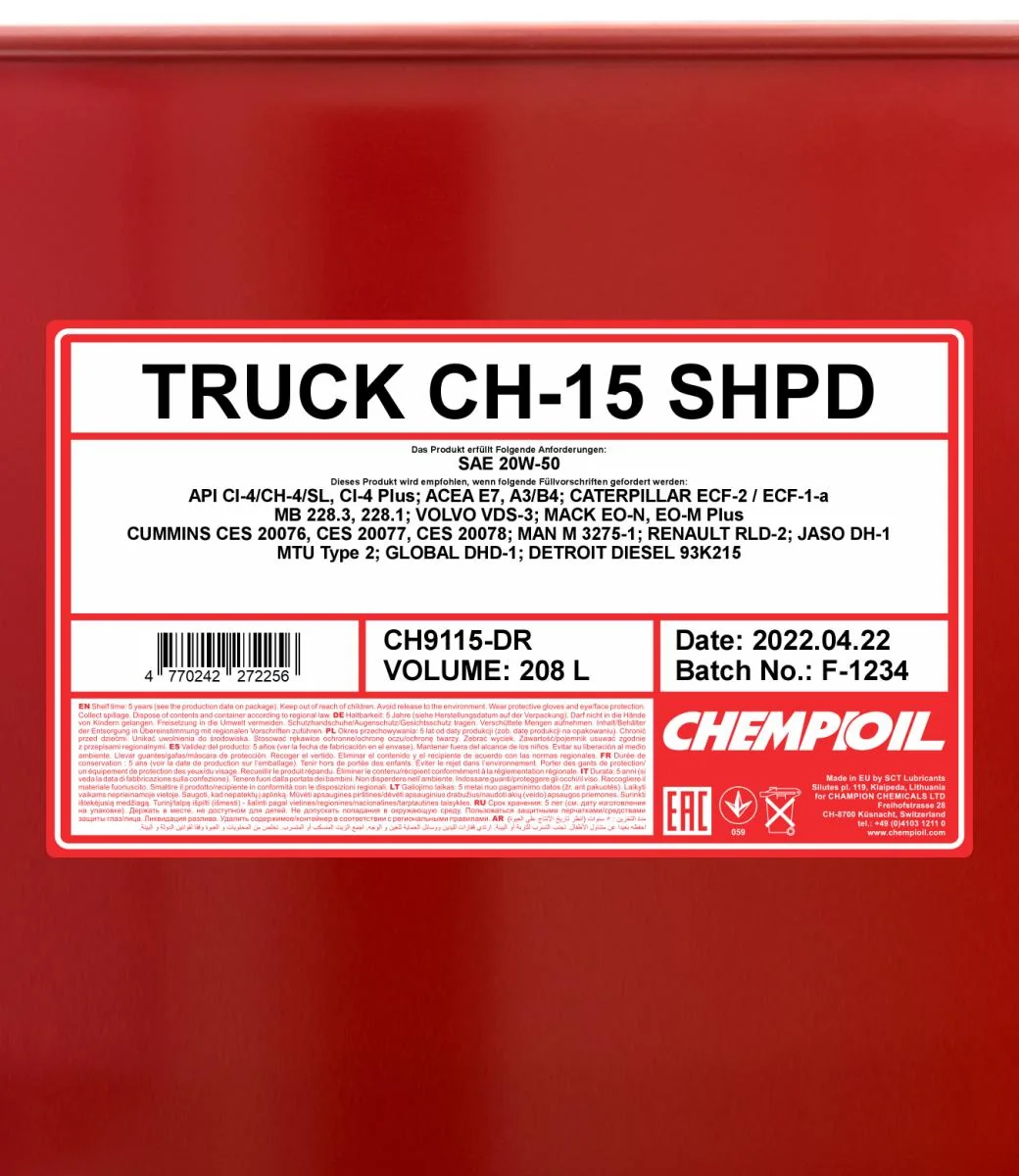 CHEMPIOIL - CH9115DR - CH-15 LKW SHPD 20W-50 208L