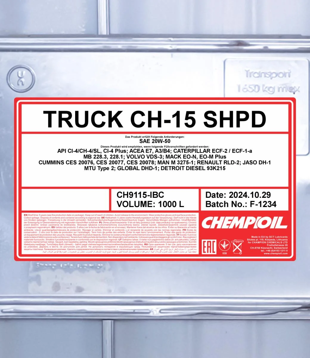 CHEMPIOIL - CH9115IBC - CH-15 LKW SHPD 20W-50 1000L