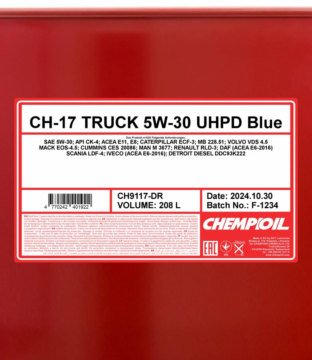 CHEMPIOIL - CH9117DR - CH-17 LKW UHPD 5W-30 Blau 208L