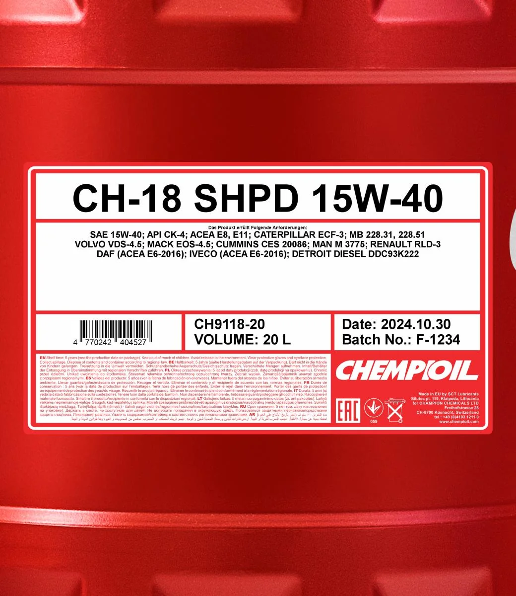CHEMPIOIL - CH911820 - CH-18 SHPD 15W-40 20L