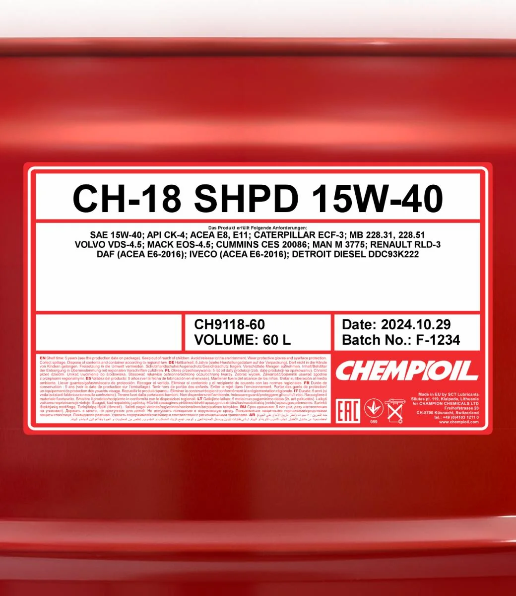 CHEMPIOIL - CH911860 - CH-18 SHPD 15W-40 60L