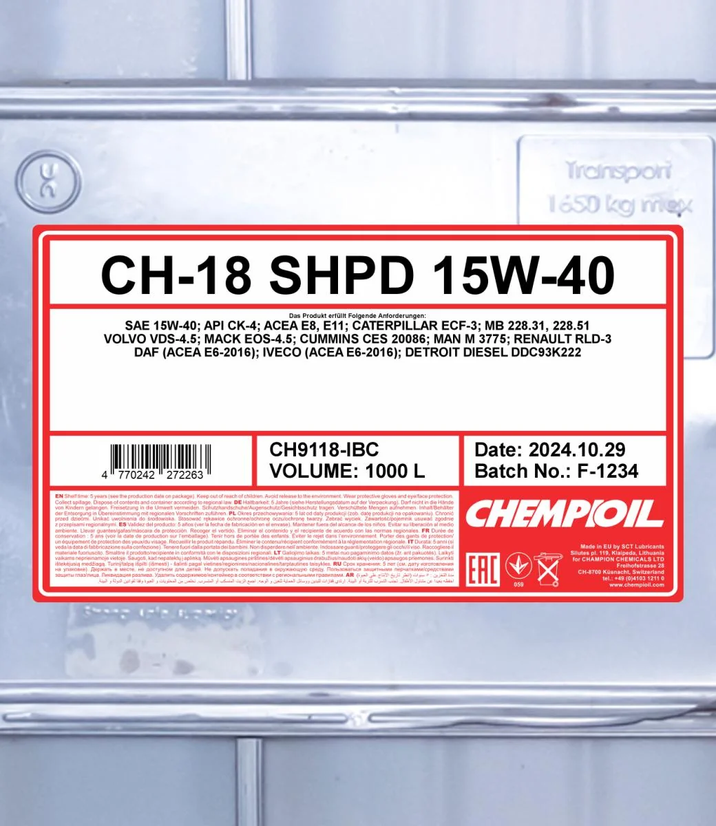 CHEMPIOIL - CH9118IBC - CH-18 SHPD 15W-40 1000L