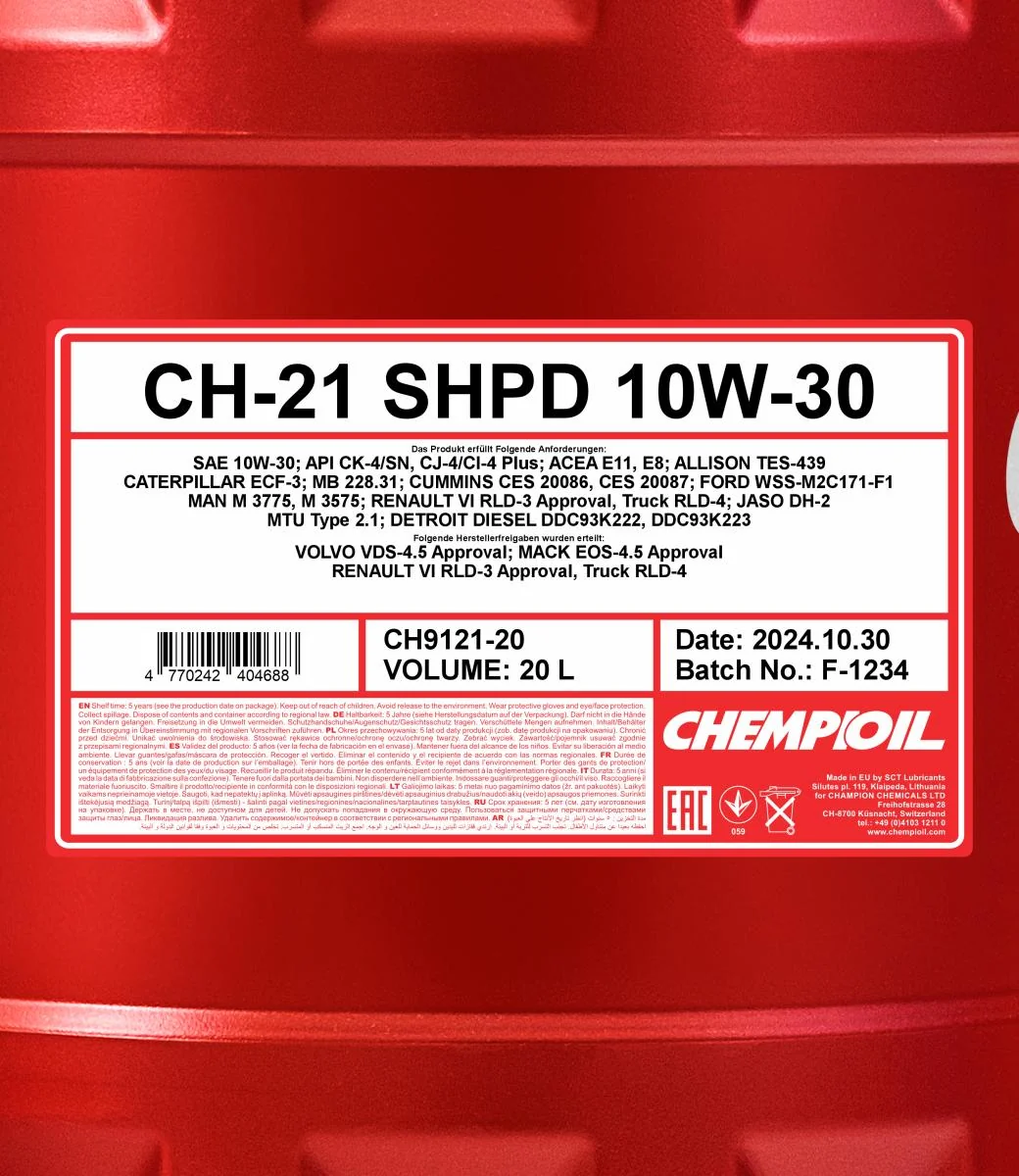 CHEMPIOIL - CH912120 - CH-21 LKW SHPD 10W-30 20L