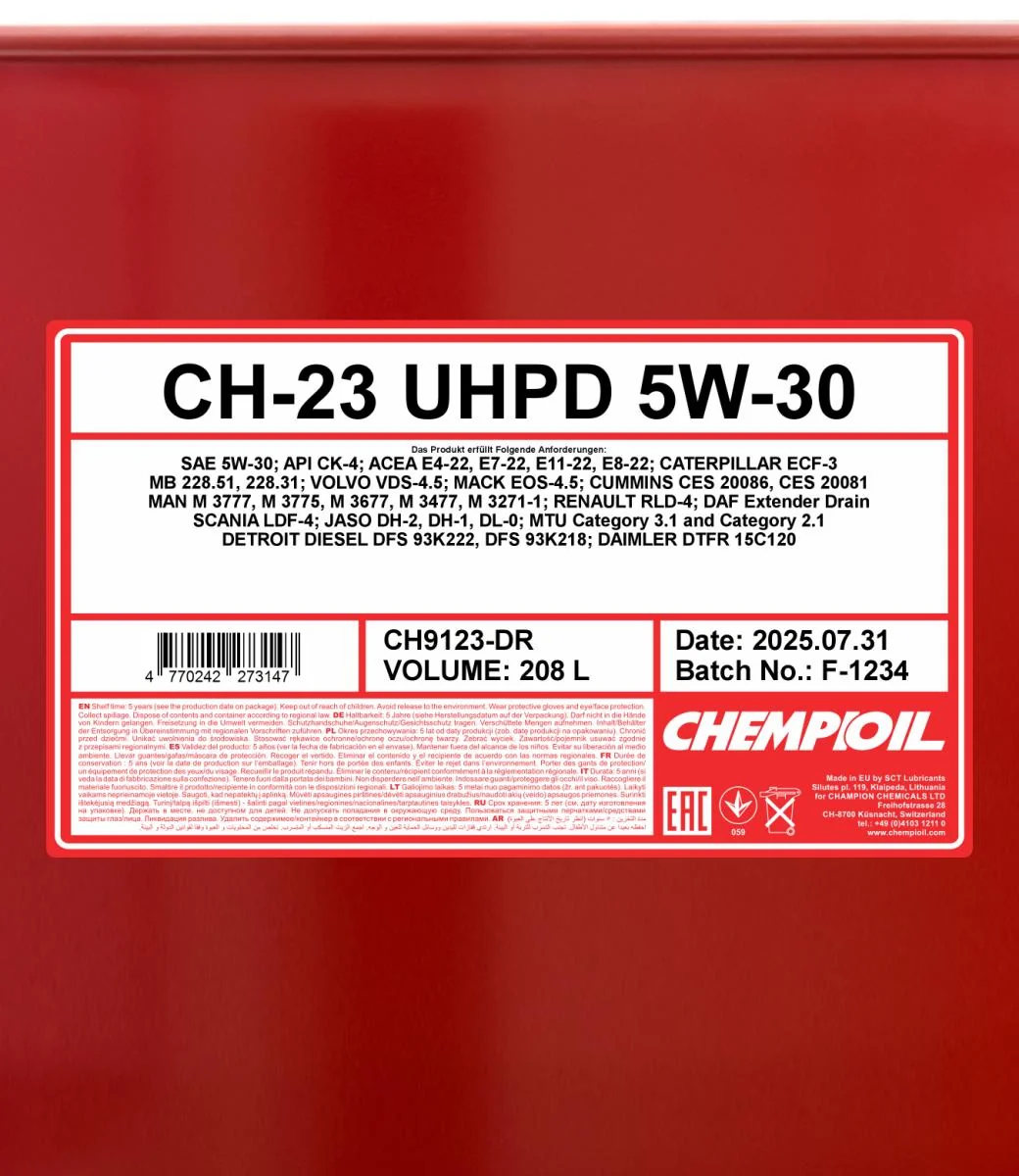 CHEMPIOIL - CH9123DR - CH-23 UHPD 5W-30 208L